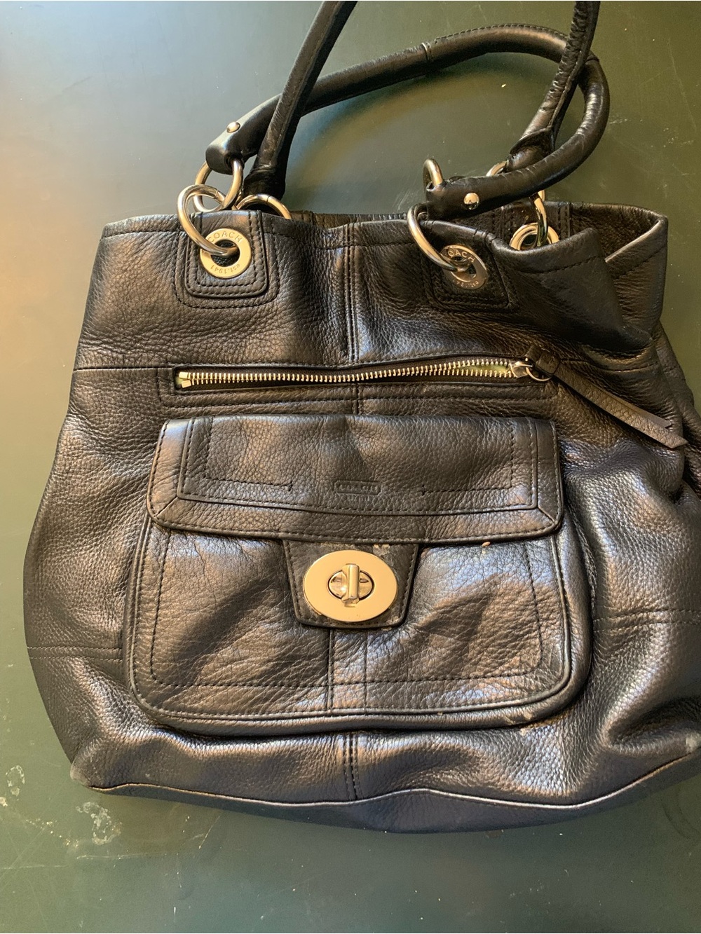 Coach Black Pebbled Leather Shoulder Bag with Gold Hardware